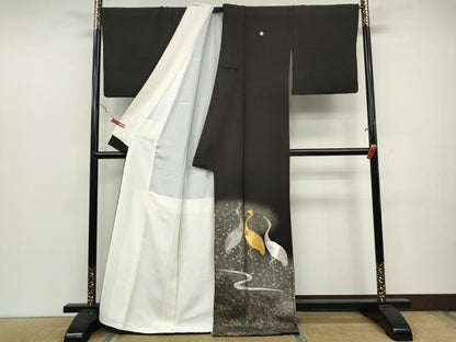 平和屋着物●国際的伝統工芸作家 十二代・藤林徳扇 苑寿 黒留袖 駒刺繍 群鶴 金銀彩 正絹 逸品 CABC2255ut