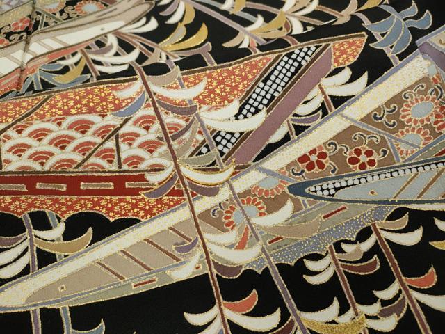 平和屋着物●豪華黒留袖 駒刺繍 船枝垂れ柳花文 金彩 正絹 逸品 CABC2256ut