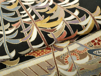 平和屋着物●豪華黒留袖 駒刺繍 船枝垂れ柳花文 金彩 正絹 逸品 CABC2256ut