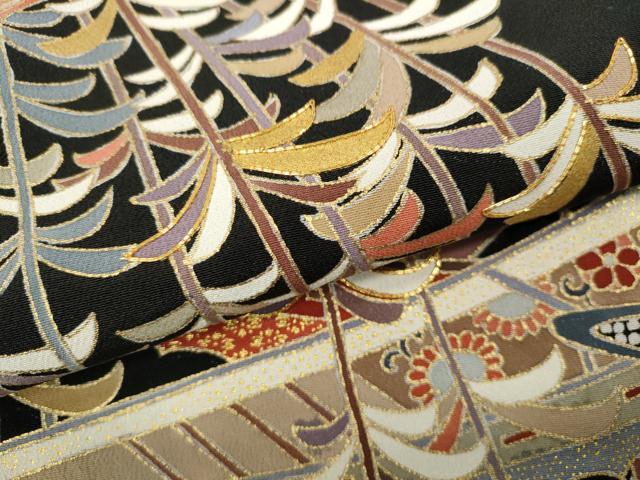 平和屋着物●豪華黒留袖 駒刺繍 船枝垂れ柳花文 金彩 正絹 逸品 CABC2256ut