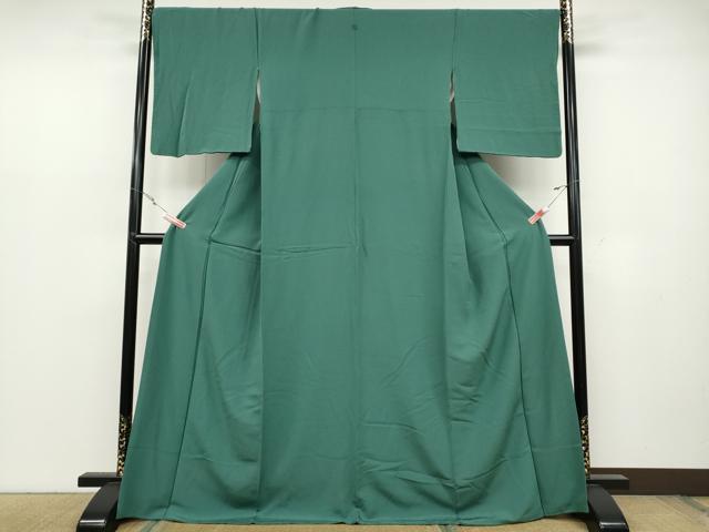平和屋着物●上質な色無地 吉祥地紋 錆浅葱色 ロング丈 正絹 逸品 CABC2258ut