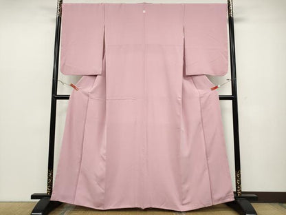 平和屋着物●上質な色無地 霞地紋 鴇色 正絹 逸品 CABC2259ut