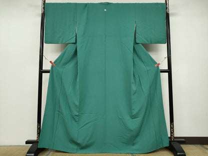 平和屋着物●上質な色無地 霞地紋 花緑青色 正絹 逸品 CABC2261ut