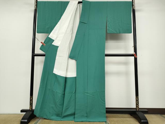 平和屋着物●上質な色無地 霞地紋 花緑青色 正絹 逸品 CABC2261ut