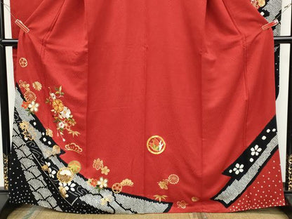 平和屋着物●豪華振袖 駒刺繍 絞り 草花文 正絹 逸品 CABC2263ut