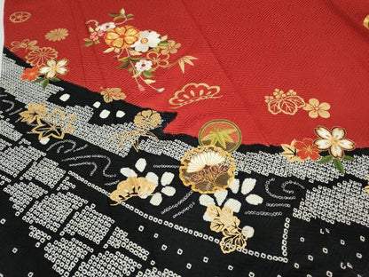 平和屋着物●豪華振袖 駒刺繍 絞り 草花文 正絹 逸品 CABC2263ut