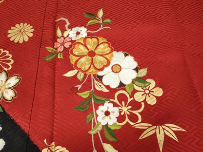 平和屋着物●豪華振袖 駒刺繍 絞り 草花文 正絹 逸品 CABC2263ut