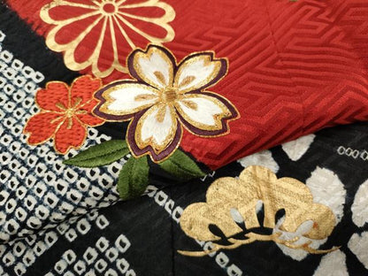 平和屋着物●豪華振袖 駒刺繍 絞り 草花文 正絹 逸品 CABC2263ut