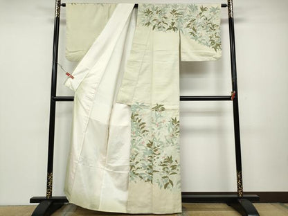 平和屋着物●訪問着 紬地 刺繍 南天文 正絹 逸品 CABC2293ut