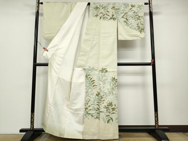平和屋着物●訪問着 紬地 刺繍 南天文 正絹 逸品 CABC2293ut