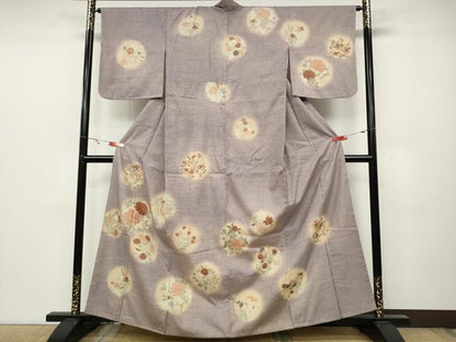 平和屋着物●訪問着 紬地 刺繍 草花丸文 正絹 逸品 CABC2294ut