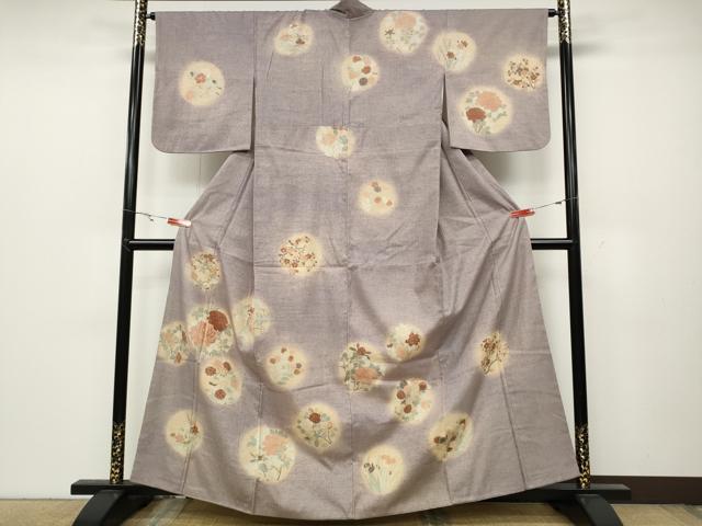 平和屋着物●訪問着 紬地 刺繍 草花丸文 正絹 逸品 CABC2294ut