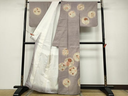 平和屋着物●訪問着 紬地 刺繍 草花丸文 正絹 逸品 CABC2294ut