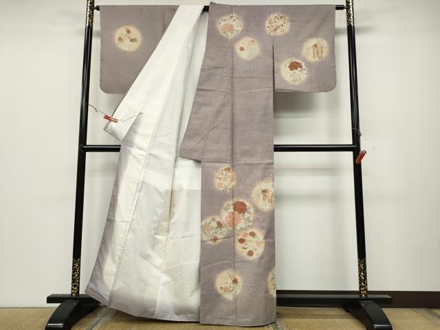 平和屋着物●訪問着 紬地 刺繍 草花丸文 正絹 逸品 CABC2294ut