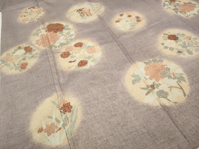 平和屋着物●訪問着 紬地 刺繍 草花丸文 正絹 逸品 CABC2294ut
