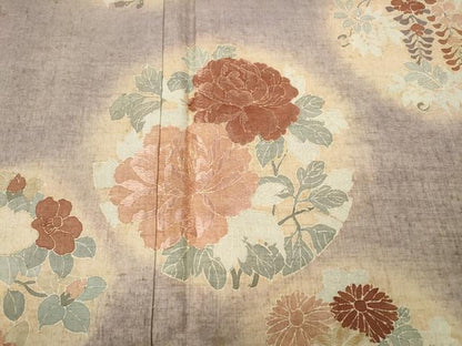 平和屋着物●訪問着 紬地 刺繍 草花丸文 正絹 逸品 CABC2294ut