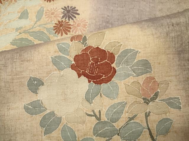 平和屋着物●訪問着 紬地 刺繍 草花丸文 正絹 逸品 CABC2294ut