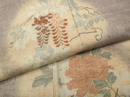 平和屋着物●訪問着 紬地 刺繍 草花丸文 正絹 逸品 CABC2294ut