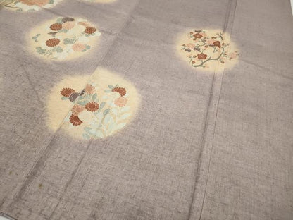 平和屋着物●訪問着 紬地 刺繍 草花丸文 正絹 逸品 CABC2294ut