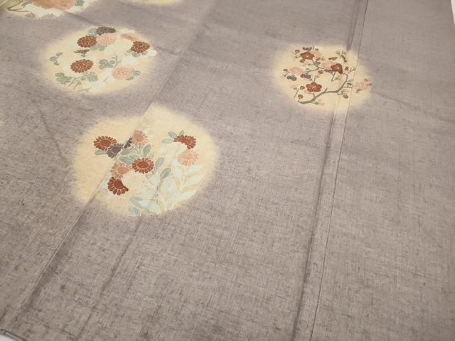 平和屋着物●訪問着 紬地 刺繍 草花丸文 正絹 逸品 CABC2294ut