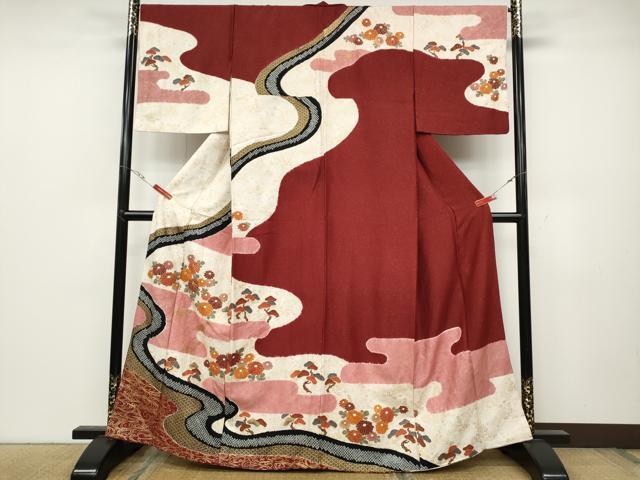 平和屋着物●訪問着 絞り エ霞飛鶴草花文 銀通し地 正絹 逸品 CABC2298ut