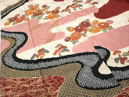 平和屋着物●訪問着 絞り エ霞飛鶴草花文 銀通し地 正絹 逸品 CABC2298ut