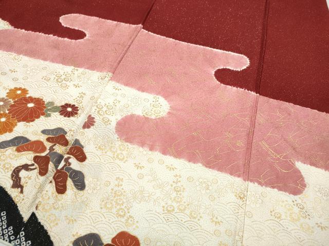 平和屋着物●訪問着 絞り エ霞飛鶴草花文 銀通し地 正絹 逸品 CABC2298ut