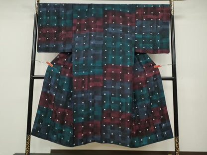平和屋着物●男性　小紋　格子柄　正絹　逸品　CABC2301ut