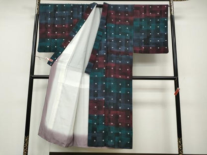 平和屋着物●男性　小紋　格子柄　正絹　逸品　CABC2301ut