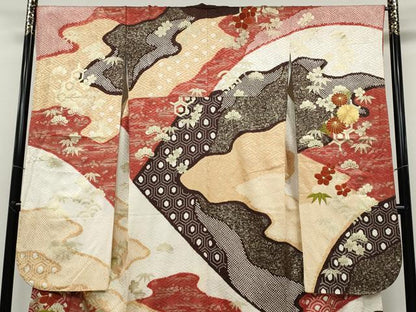 平和屋着物●豪華振袖 駒刺繍 絞り エ霞草花文 金彩 正絹 逸品 CABC2302ut