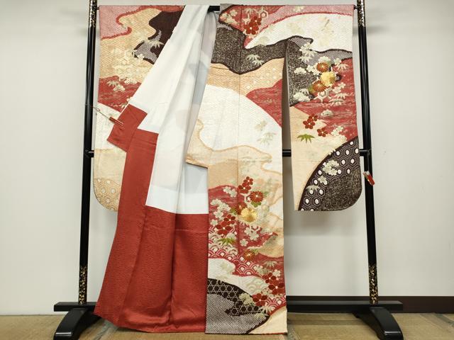 平和屋着物●豪華振袖 駒刺繍 絞り エ霞草花文 金彩 正絹 逸品 CABC2302ut