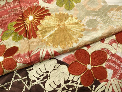 平和屋着物●豪華振袖 駒刺繍 絞り エ霞草花文 金彩 正絹 逸品 CABC2302ut