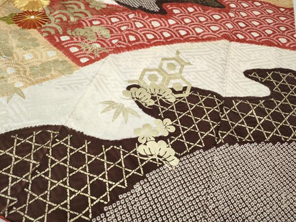平和屋着物●豪華振袖 駒刺繍 絞り エ霞草花文 金彩 正絹 逸品 CABC2302ut