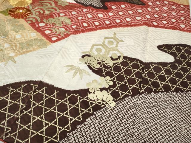 平和屋着物●豪華振袖 駒刺繍 絞り エ霞草花文 金彩 正絹 逸品 CABC2302ut