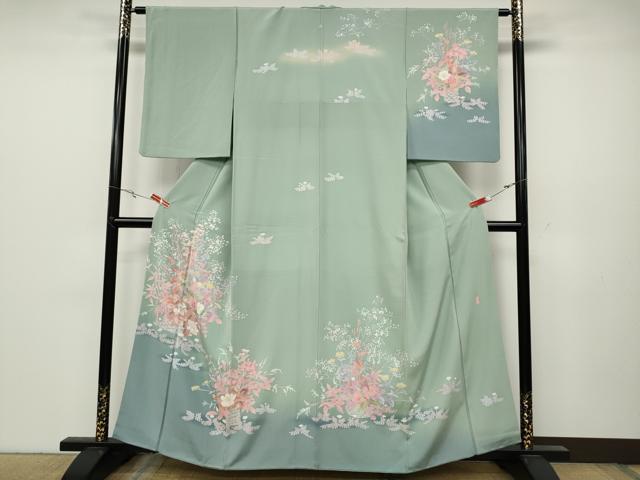 平和屋着物●十日町友禅作家 一梗 訪問着 花籠文 暈し染め 正絹 逸品 CABC2303ut