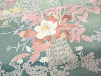 平和屋着物●十日町友禅作家 一梗 訪問着 花籠文 暈し染め 正絹 逸品 CABC2303ut