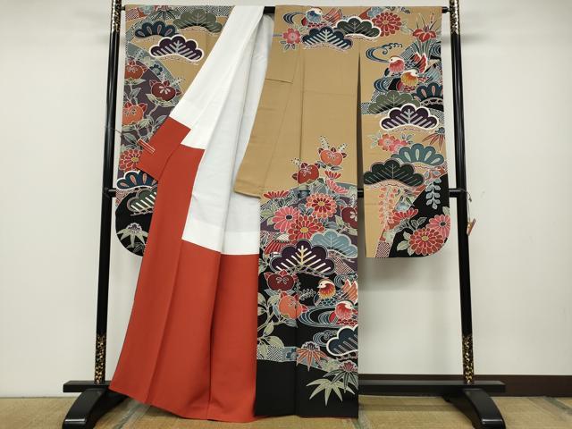 平和屋着物●豪華振袖 型染め 鴛鴦草花文 正絹 逸品 CABC2306ut