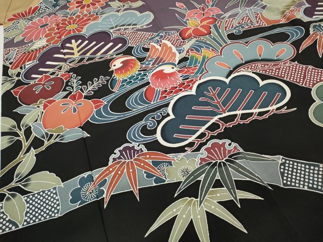 平和屋着物●豪華振袖 型染め 鴛鴦草花文 正絹 逸品 CABC2306ut