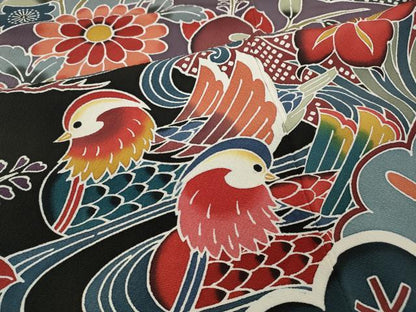 平和屋着物●豪華振袖 型染め 鴛鴦草花文 正絹 逸品 CABC2306ut