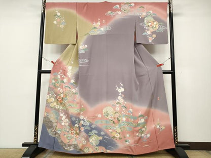 平和屋着物●訪問着 作家物 駒刺繍 道長雪輪草花文 暈し染め 金彩 正絹 逸品 CABC2307ut