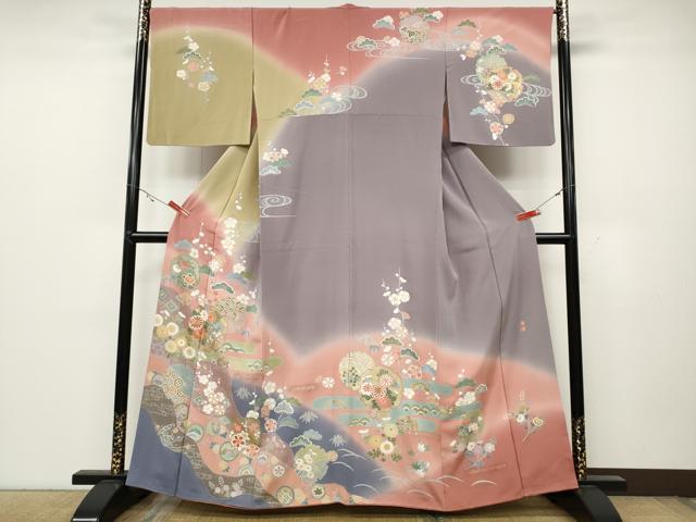 平和屋着物●訪問着 作家物 駒刺繍 道長雪輪草花文 暈し染め 金彩 正絹 逸品 CABC2307ut
