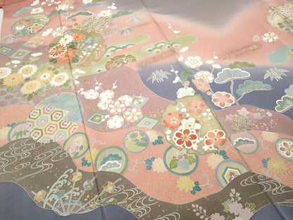 平和屋着物●訪問着 作家物 駒刺繍 道長雪輪草花文 暈し染め 金彩 正絹 逸品 CABC2307ut