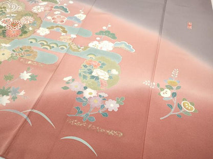 平和屋着物●訪問着 作家物 駒刺繍 道長雪輪草花文 暈し染め 金彩 正絹 逸品 CABC2307ut