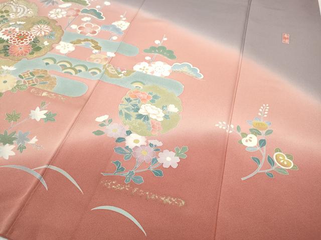 平和屋着物●訪問着 作家物 駒刺繍 道長雪輪草花文 暈し染め 金彩 正絹 逸品 CABC2307ut