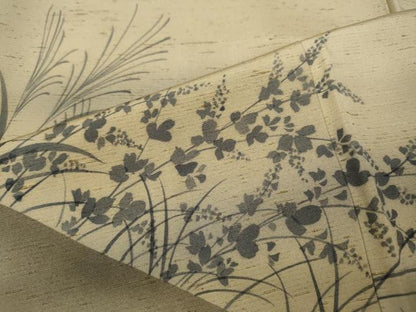 平和屋着物●訪問着 ぜんまい紬 手描き 草花文 正絹 逸品 CABC2308ut
