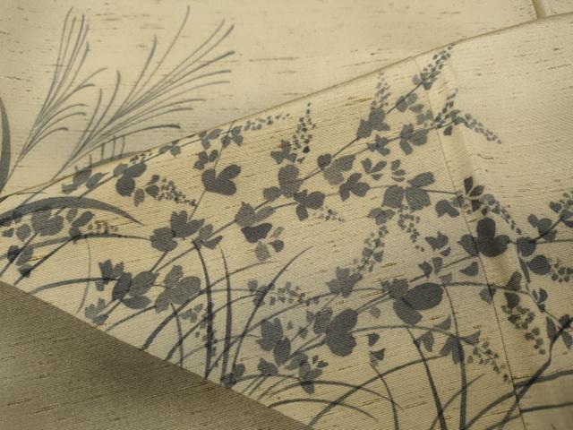 平和屋着物●訪問着 ぜんまい紬 手描き 草花文 正絹 逸品 CABC2308ut