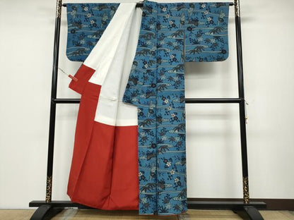 平和屋着物●上質な小紋 紅型 流水草花文 正絹 逸品 CABC2310ut