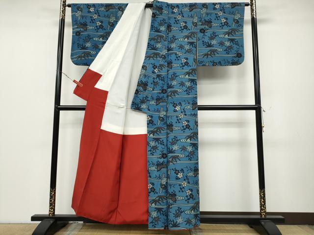 平和屋着物●上質な小紋 紅型 流水草花文 正絹 逸品 CABC2310ut