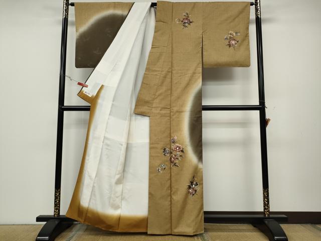 平和屋着物●訪問着 作家物 紬地 枝花文 金彩 やまと誂製 正絹 逸品 CABC2312ut