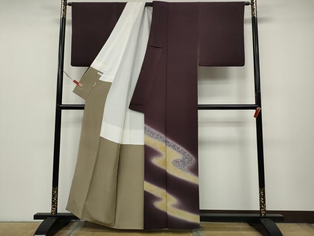 平和屋着物●訪問着 紬地 霞花文 正絹 逸品 CABC2316ut